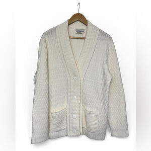 Vintage 90s Cream Cable Knit Grandpa Cardigan | Made in Canada